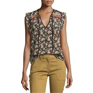 VERONICA BEARD Rincon Sleeveless Tie Front Silk Paisley Blouse, Size 6